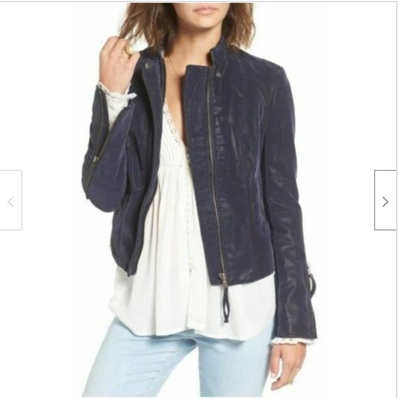 Free People Cool & Clean Blue Moto Jacket Vegan Small - Picture 5 of 8
